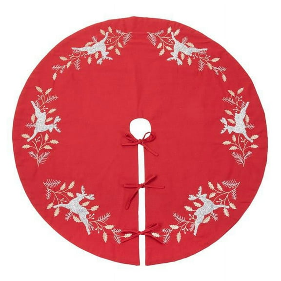 Saro Lifestyle 4631.R72R 72 in. Embroidered Reindeer Christmas Tree Skirt, Red