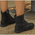 thumbnail image 7 of Women Glitter Sequin Flat Ankle Boots, Round Toe Side Zipper Sparkly Fashion Booties for Party Club Evening Dress, 7 of 7