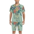thumbnail image 5 of joogoo Men's Pajama Set Skull Flowers Halloween V-Neck Pj Shorts Set 2 Piece Loungewear Sleepwear M, 5 of 7