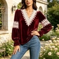thumbnail image 5 of Lutiedan Velvet Tops for Women Lace V Neck Puff Long Sleeve Shirts Dressy Casual Fall Winter Velour Blouses S-XXL, 5 of 8