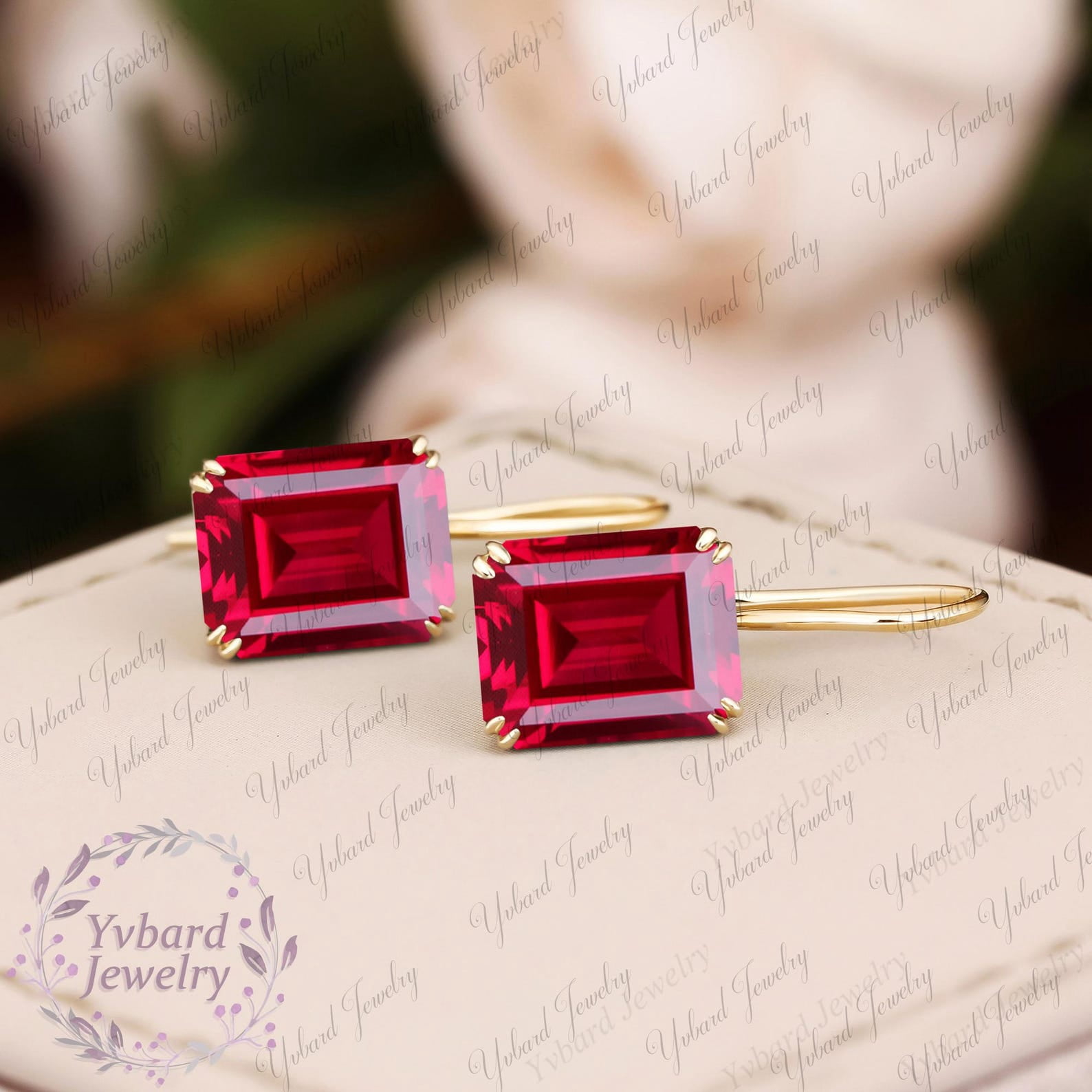 GemEmoprium Emerald Cut Dangle Red Ruby Earrings 0.50 ct. t.w. 925 Sterling, Sterling Silver