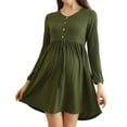 thumbnail image 1 of Robe de Maternité à Manches Longues Grossesse Décontractée Robe Mini Taille Haute Boutonnée Été Automne Col Rond Confortable Stylée, 1 of 7