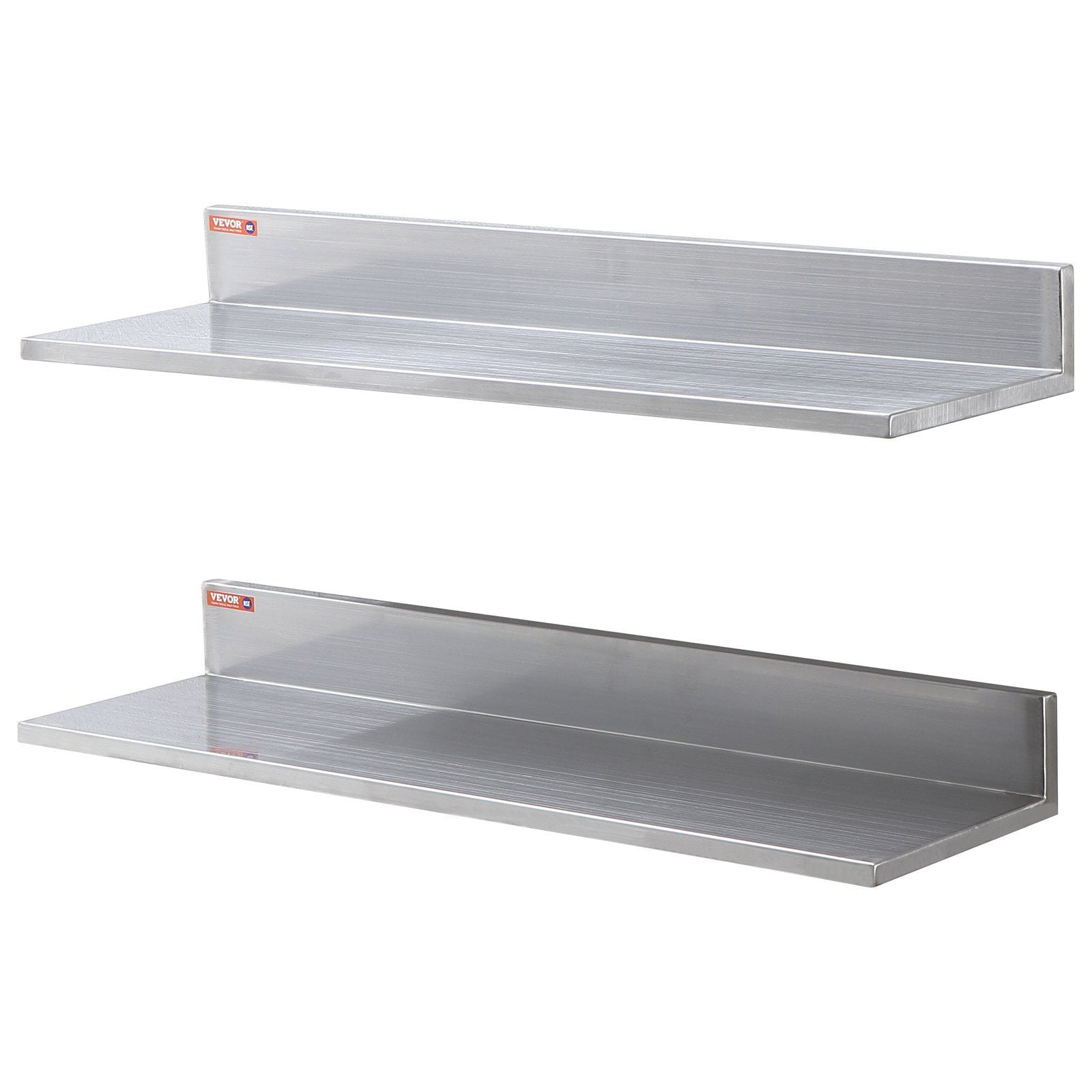 VEVOR 8.6" x 30" Stainless Steel Shelf, Wall Mounted Floating Shelving with Backsplash, 44 lbs Load Capacity Commercial Shelves, Heavy Duty Storage Rack for Restaurant, Bar, Home, and Hotel (2 Packs)