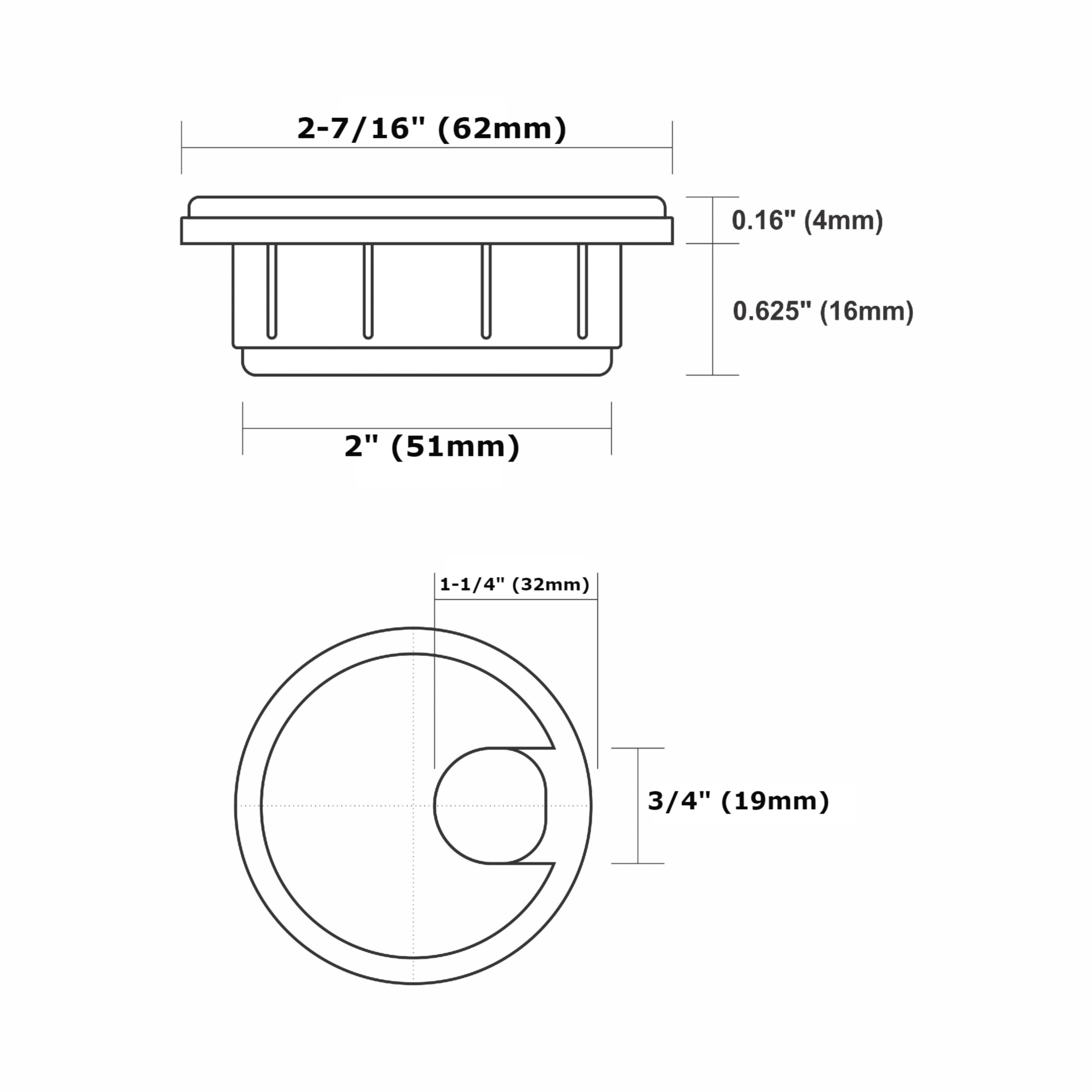Rok Hardware 25 Pack Round Grommet, 2" (51mm) Diameter, Made of ABS, Black