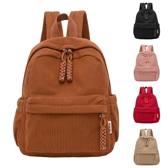 Stylago School Backpack for Women Medium Corduroy Bookbag College Students Casual Travel Laptop Bag Multiple Pockets Daypack Black