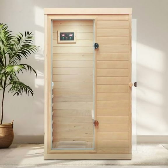 PURexpert 1 Person Infrared Sauna for Home Full Spectrum Wooden Sauna Room Hemlock 1050W Indoor Dry Saunas with Rapid Heating 6 Carbon Panels, Bluetooth and Reading Lights (36.42 * 28.35 * 62.6in)