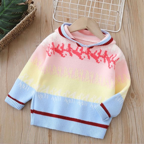 Godderr 1-5Y Girls Autumn Winter Sweater Long Sleeve Pullover Knitwear with Hooded Cute Iridescent Knit Sweater for Toddler Baby