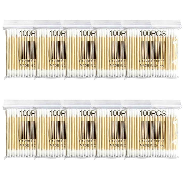 Pisexur Batería de cocina Bolsa blanda de 100 hisopos sanitarios de doble punta con palito de madera para la cocina del hogar