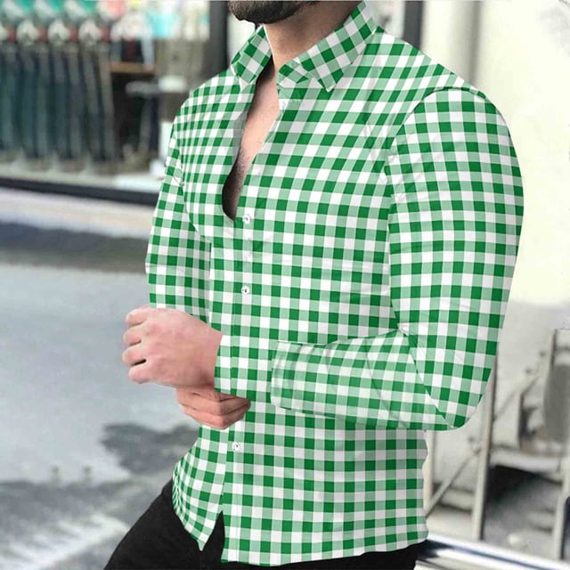 Seeotter Shirt for Men Plaid Mens Button Down Long Sleeve Shirts Soft Pure Cotton Casual Cozy Regular Fit