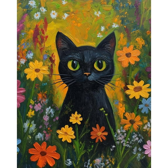Paint by Numbers for Adults Kids Beginner Black Cat in the Flowers DIY Acrylic Painting by Numbers Kits with Brushes Acrylic Pigment Home Decoration Gifts 16 x 20 inch