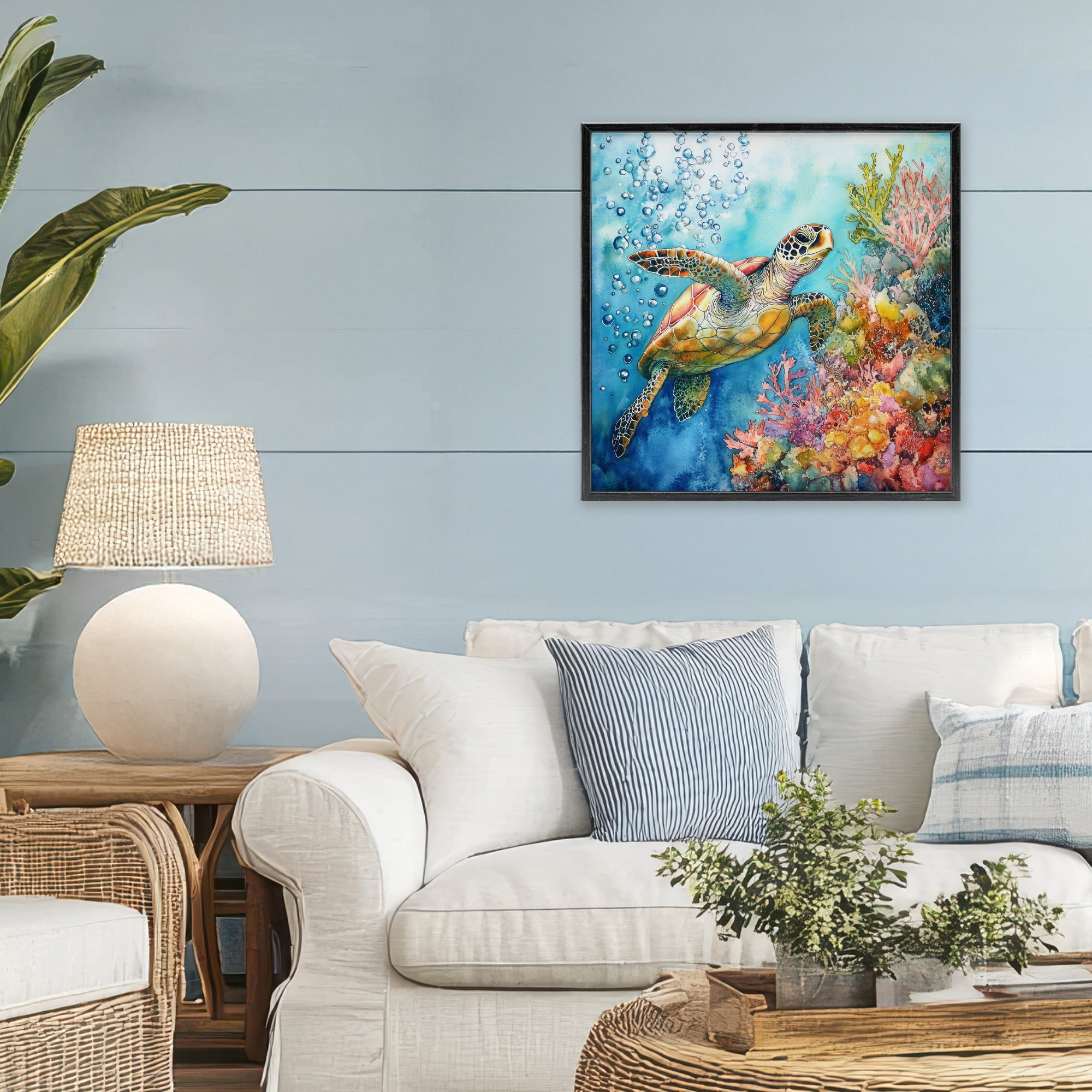 Stupell Industries Underwater Sea Turtle Bubbles Black Framed Giclee Art, design by Tina LeCour