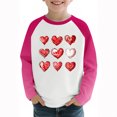 thumbnail image 6 of Girls Long Sleeve Valentine's Day Shirt Heart Print Raglan Tee Stretchy Pink Top for Kids,Size 4 T, 6 of 9