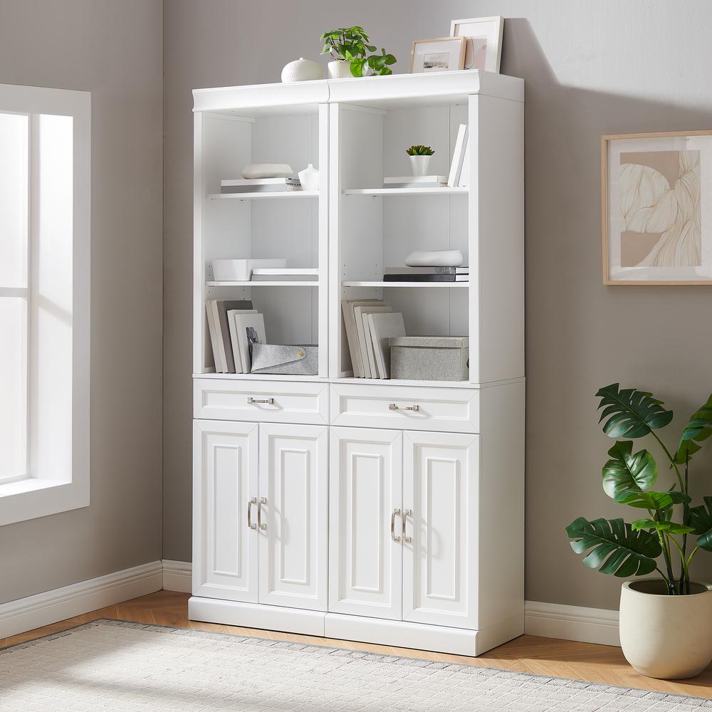 Crosley Furniture Stanton Wood Storage Bookcase Set in White (Set of 2)
