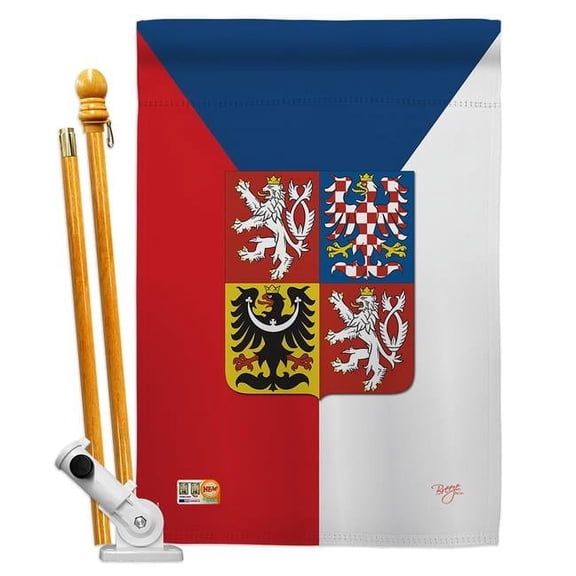 Breeze Decor BD-CY-HS-108120-IP-BO-D-US13-BD 28 x 40 in. Czech Flags of the World Nationality Impressions Decorative Vertical Double Sided House Flag Set with Pole Bracket & Hardware