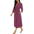 thumbnail image 2 of Peignoir pour Femmes Léger à Manches 3/4, Robe de Chambre Kimono à Col en V, Longue Tenue de Nuit, 2 of 5