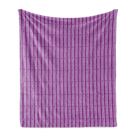 Abstract Soft Flannel Fleece Blanket, Purple Shades Doodle Pattern with Vertical Dashed Lines Stripes and Dots, Cozy Plush for Indoor and Outdoor Use, 50" x 70", Magenta and Purple, by Ambesonne