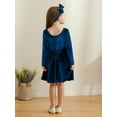 thumbnail image 3 of Toddler Kids Girls Long-Sleeve Dress & Matching Hairband Set - Velvet, Knee-Length, Swing Twirly Skater Dress for Casual Wear & Special Occasions, 3 of 10