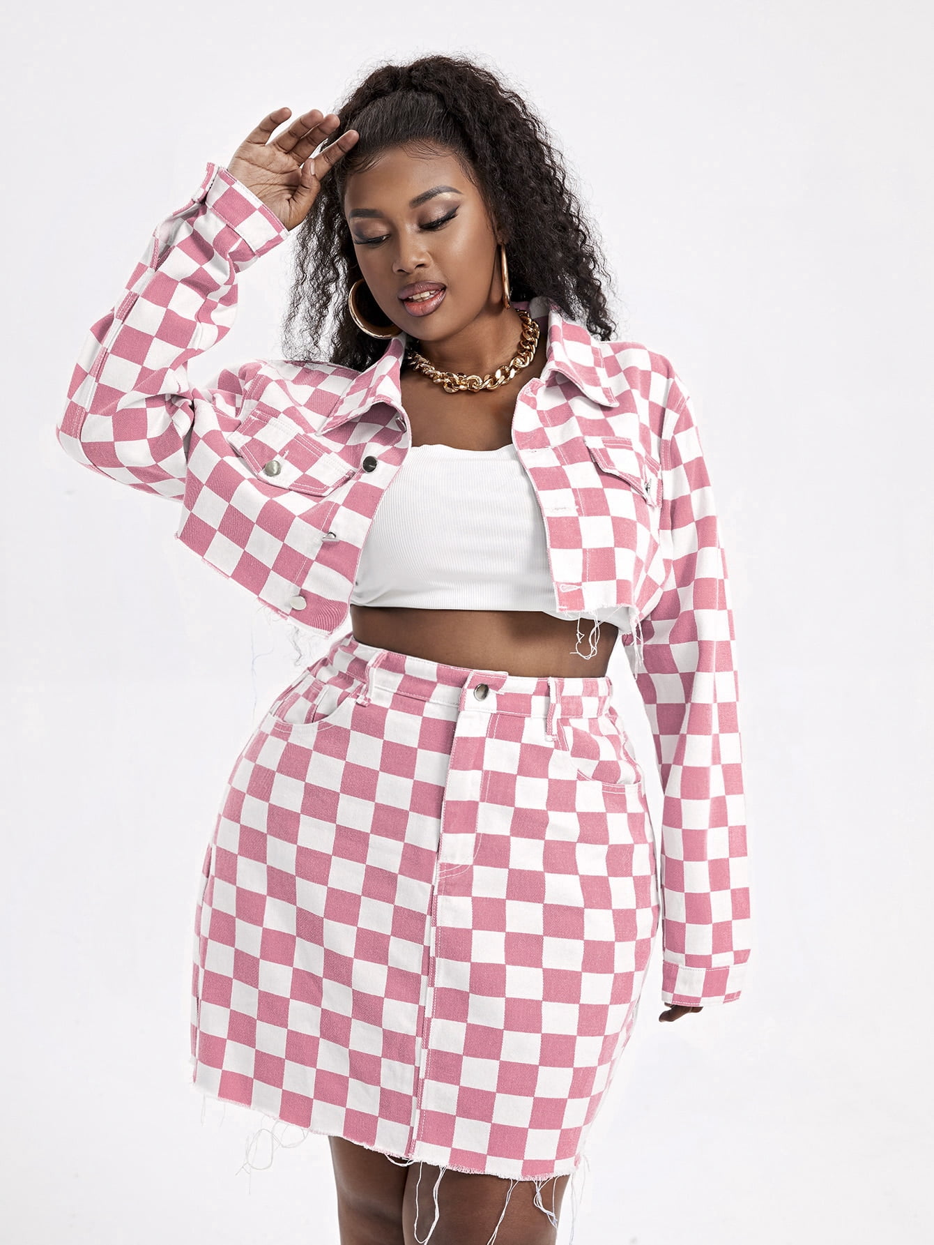 Hem Denim Jacket Skirt Set 