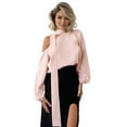 thumbnail image 2 of Womens Dressy Casual Off-Shoulder Top, Fashionable Satin Pullover Long-Sleeved Shirt Pink L, 2 of 9