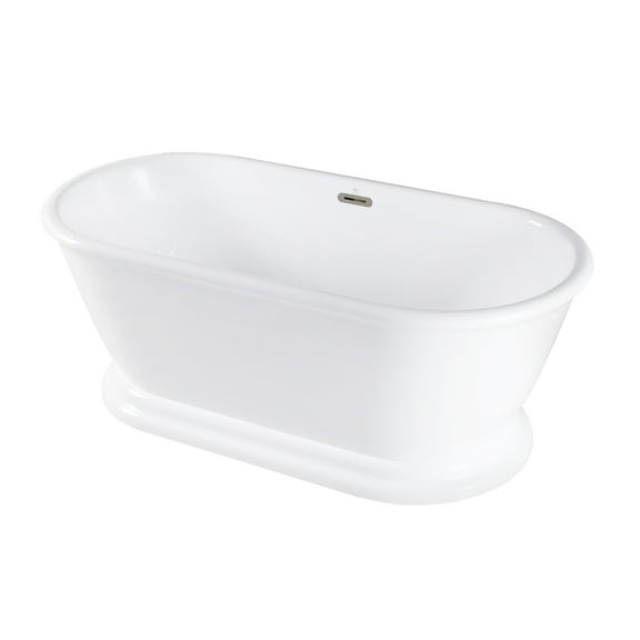 Kingston Brass VTDE602824C428 60-Inch Acrylic Oval Double Ended Pedestal Tub with Drain (No Faucet Drillings) in Glossy White/Brushed Nickel
