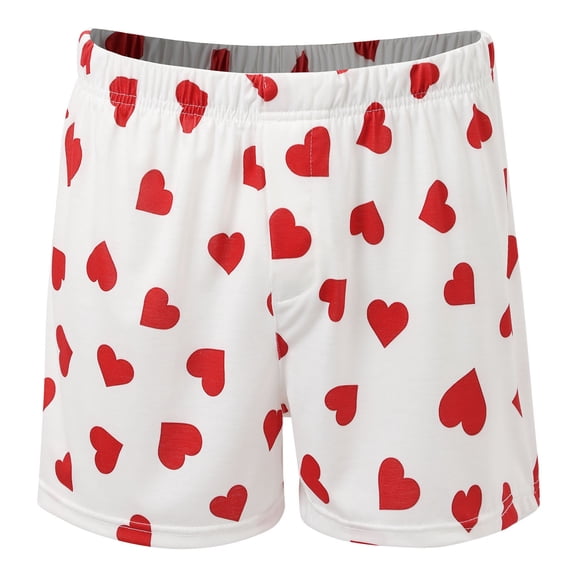 Norvella Womens Heart Print Boxer Shorts Elastic Waist Mid Rise Relaxed Fit Lounge Underwear All Over Pattern Casual Sleep Bottoms