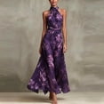 thumbnail image 5 of XIAONU Women's Tie Halter Floral Maxi Dress Ruched Waist Flowy Dresses Spring Bridesmaid Party Gown, 5 of 7