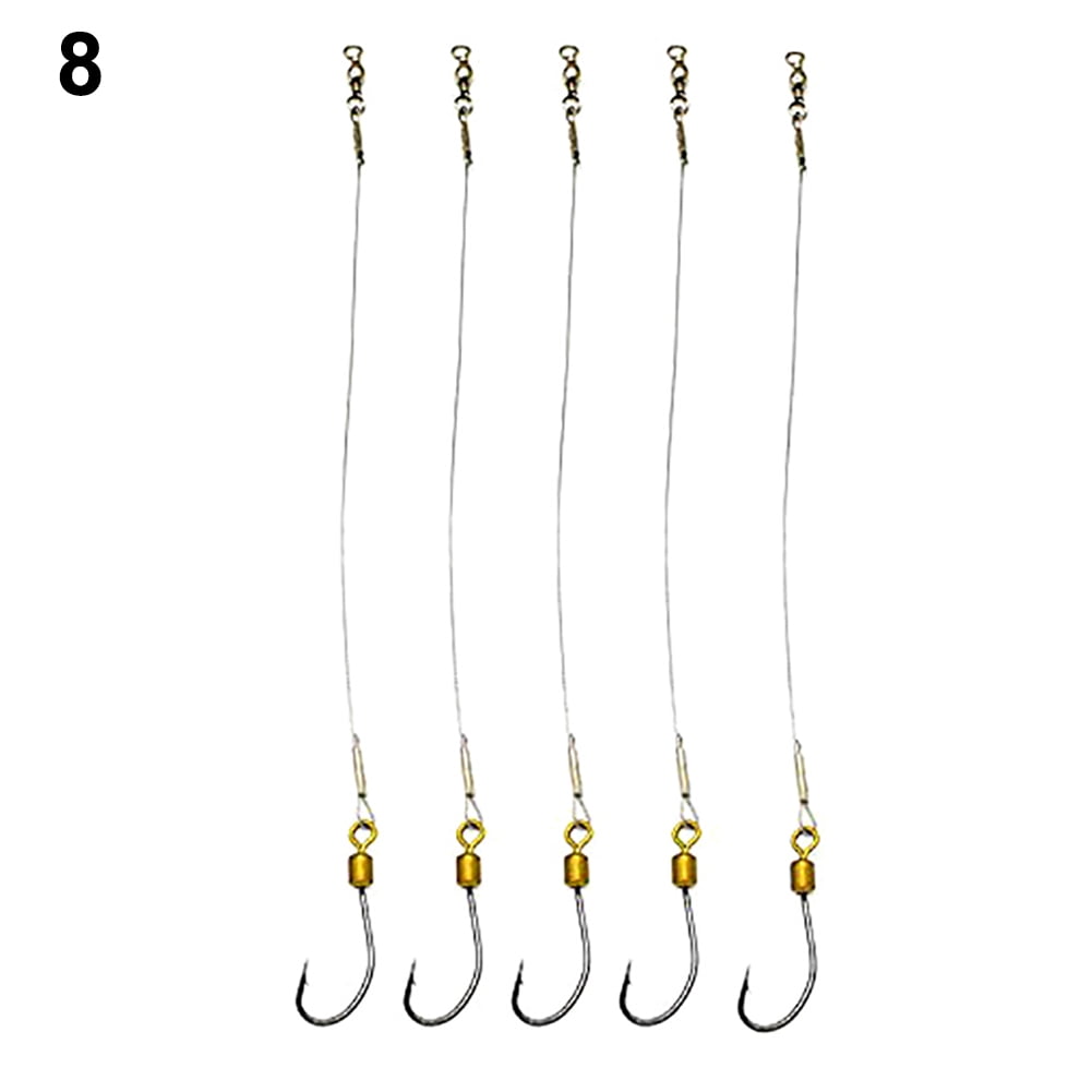 Naierhg 5Pcs AntiBite Stainless Steel Wire Leader Fishing Rigs Hooks