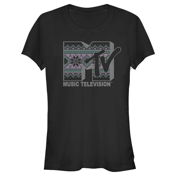 Junior's MTV Tapestry Logo Graphic Tee Black Medium