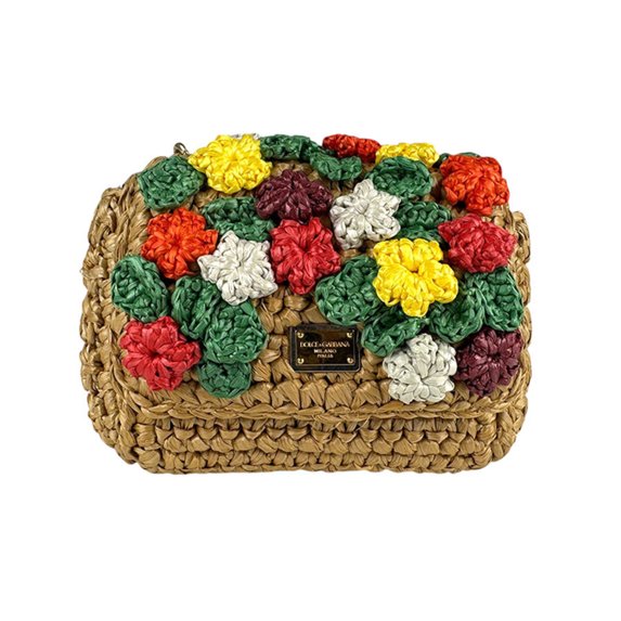 Pre-Owned Dolce & Gabbana Women's Straw Shoulder Bag in Natural and Multicolor (z7286)