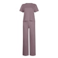 thumbnail image 4 of Cuhas.CA Ensembles de Pantalons pour Femmes, Tenues 2 Pcs, Mode pour Femmes, Couleur Unie, Col Ras du Cou, Haut à Manches Courtes, Ensemble de Pantalons à Jambe Grand, Survêtement pour Femmes, 2TG, 4 of 6