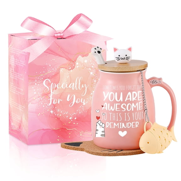 Thank You Gifts for Women Cute Coffee Mug Birthday Friendship Cat Lovers Kawaii Stuff Funny Tea Cup Gift for Adult Sister Mom Wife Coworker Bestie Bff