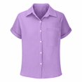 thumbnail image 5 of Girls Teen Linen Shirts Button Down Wrinkled Gauze Tops Summer Short Sleeve V Neck Blouse Beach Cotton Linen Tee,Purple,9-10 Years, 5 of 6