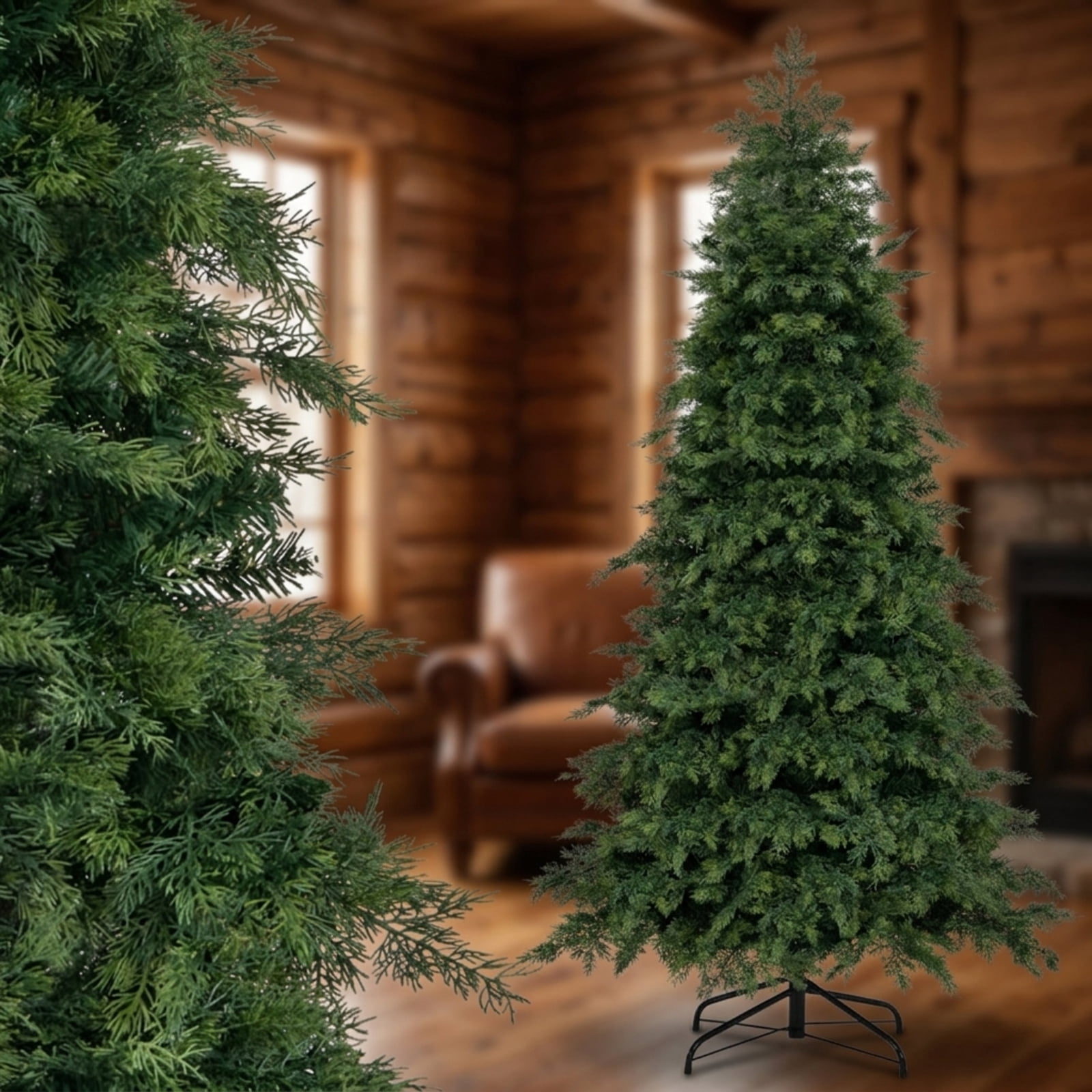 RUIE 6 ft Green Artificial Christmas Tree, Unlit Hinged Xmas Tree with 721 Branch Tips and Foldable Metal Base for Home Office