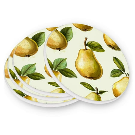 

Round Coasters Modern Style Ceramic Coaster Waterproof and Durable Drink Coaster Coasters set of 4 Customizable Coasters 4pcs Pear Pattern