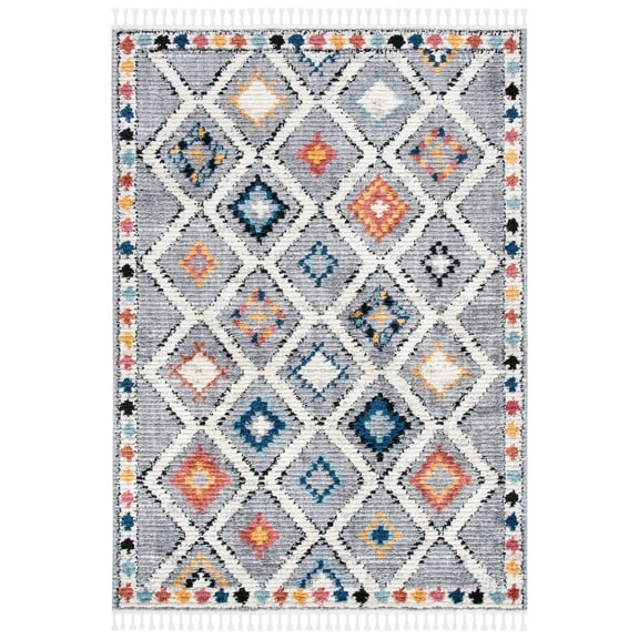 SAFAVIEH Morocco Zowie Geometric Polyester Area Rug, Grey/Multi, 5'3" x 7'6"