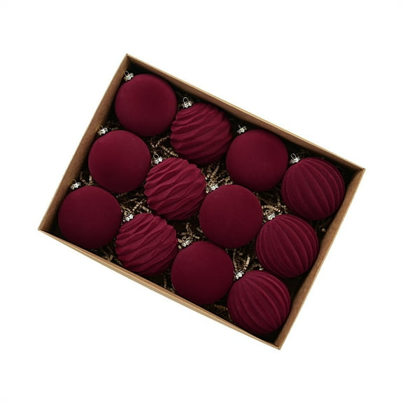 12PCS Flocked Christmas Balls - 3.1" Velvet Green Xmas Tree Ornaments Set, Shatterproof Baubles for Holiday Home Decor 2025