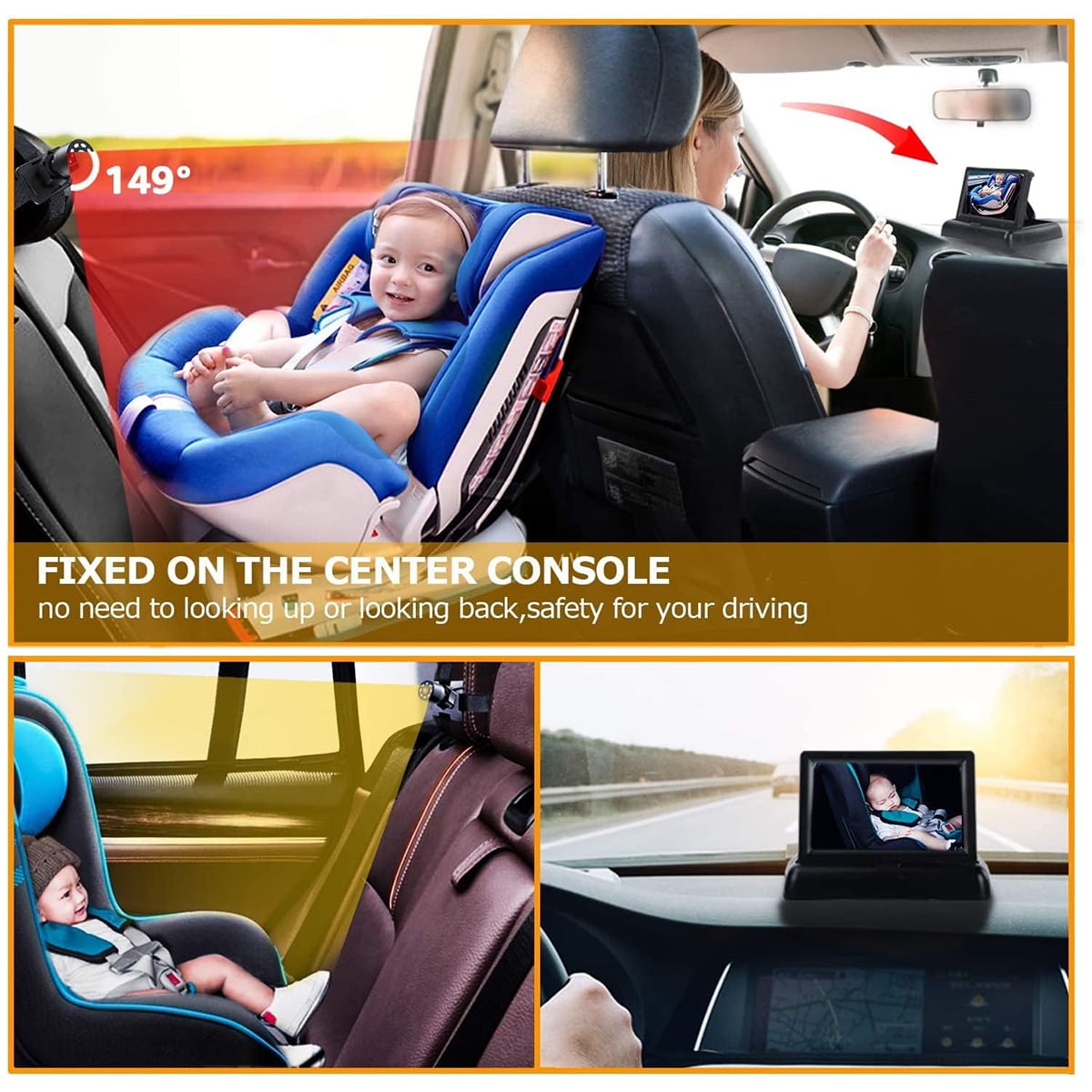 Baby Car Camera,4.3" HD Display Baby Car Mirror with Night Vision Feature,Wide Clear View