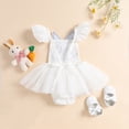 thumbnail image 5 of Douhoow Infant Baby Girls Easter Bunny Romper Dress Embroidery Fly Sleeve Tulle Bodysuit, 5 of 9