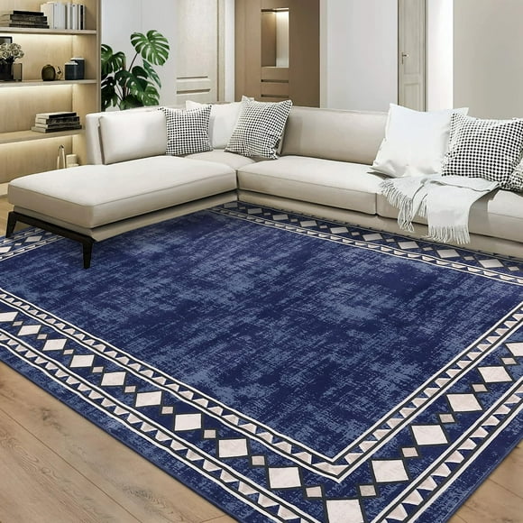 Tapis en Velours 100 % Polyester 8'x10 Pieds – Poil 350 g Lavé Pliant Moderne Hongkuo Bleu
