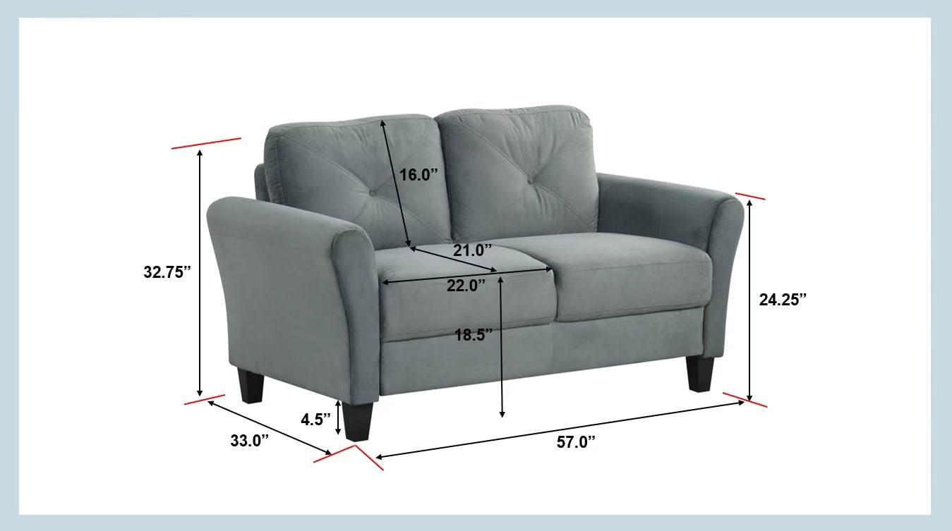MOONMISS Velvet Loveseat Sofa Couch with Upholstered Cushion for Small Space Living Room Bedroom Office,Gray