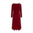 thumbnail image 4 of Women's Long Sleeve Dress Burgundy Velvet Maxi Dresses,Crewneck Loose Fit Long Skirts with Pockets, Elegant Trendy Outfits for Evening Cocktail Party,Fall Winter Outfits, 4 of 8