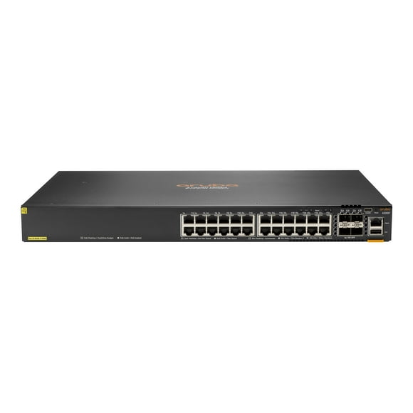 HPE Aruba Networking CX 6200F 24G Classe 4 PoE 4SFP 370W Commutateur - Commutateur - Distance d'Empilage Max. 10 Km - L3 - Géré - 24 x 10/100/1000 (PoE+) + 4 x 100/1000 SFP - avant et Côté vers Arrière - Monté sur Rack - PoE+ (370 W)