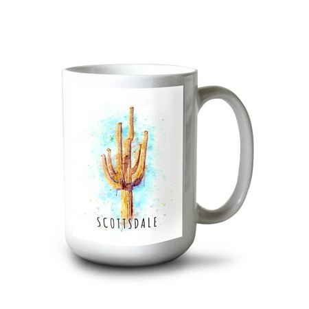 

15 fl oz Ceramic Mug Scottsdale Arizona Saguaro Cactus Watercolor Contour Dishwasher & Microwave Safe