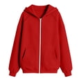 thumbnail image 5 of Girls Solid Zip Up Hoodie Jacket Raglan Long Sleeve Hooded Sweatshirt Coat Casual Soft Outerwear for Kids Back to School Autumn Winter Outdoor Daily Wear(Red,12-13 Years), 5 of 6