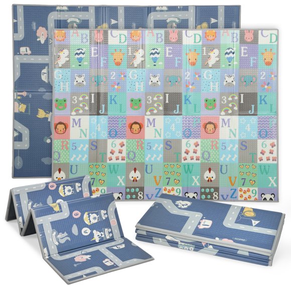 Qaba Baby Play Mat, Large Foam Playmat 77" x 58", Alphabet & Track Theme