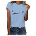 thumbnail image 1 of WEIYLL T-Shirts Women Spring Floral Print Short Sleeve Light Blue Tops Sizes L, 1 of 3