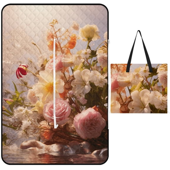 Cute Colorful Flower Waterproof Picnic Blanket with Foldable Zipper, Suitable for Outdoor Use, Suitable for Travel, Camping, Beaches, Parks, Grasslands, Picnic Blanket Accessories