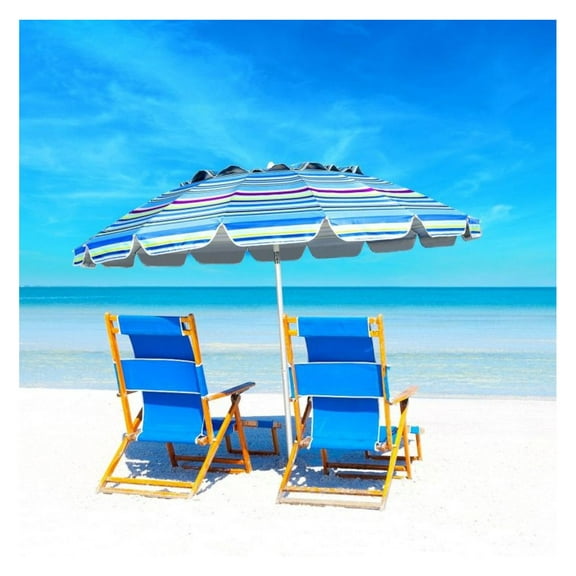 8ft Beach Umbrella with Sand Anchor & Tilt - Portable Sun Shelter for Patio, Camping, Poolside