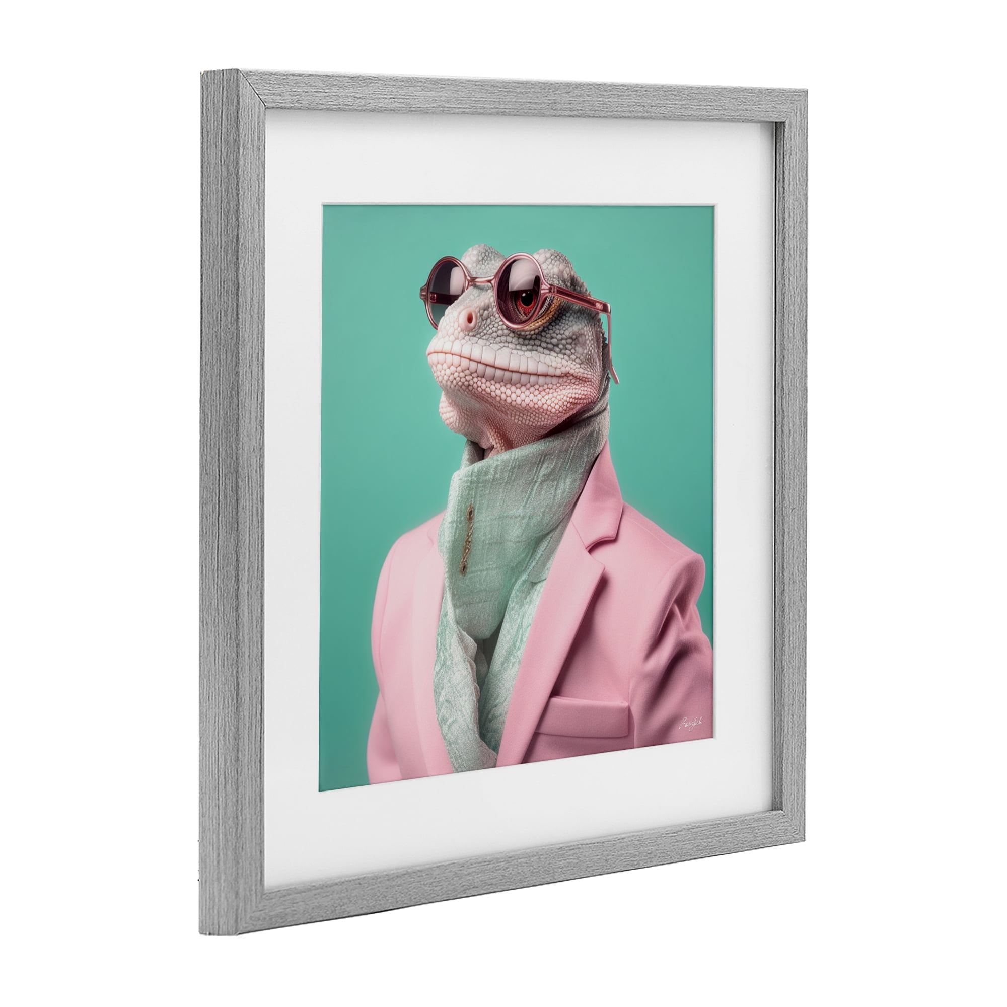Stupell Industries Hipster Iguana Portrait Gray Framed Print Under Glass, design by Roozbeh