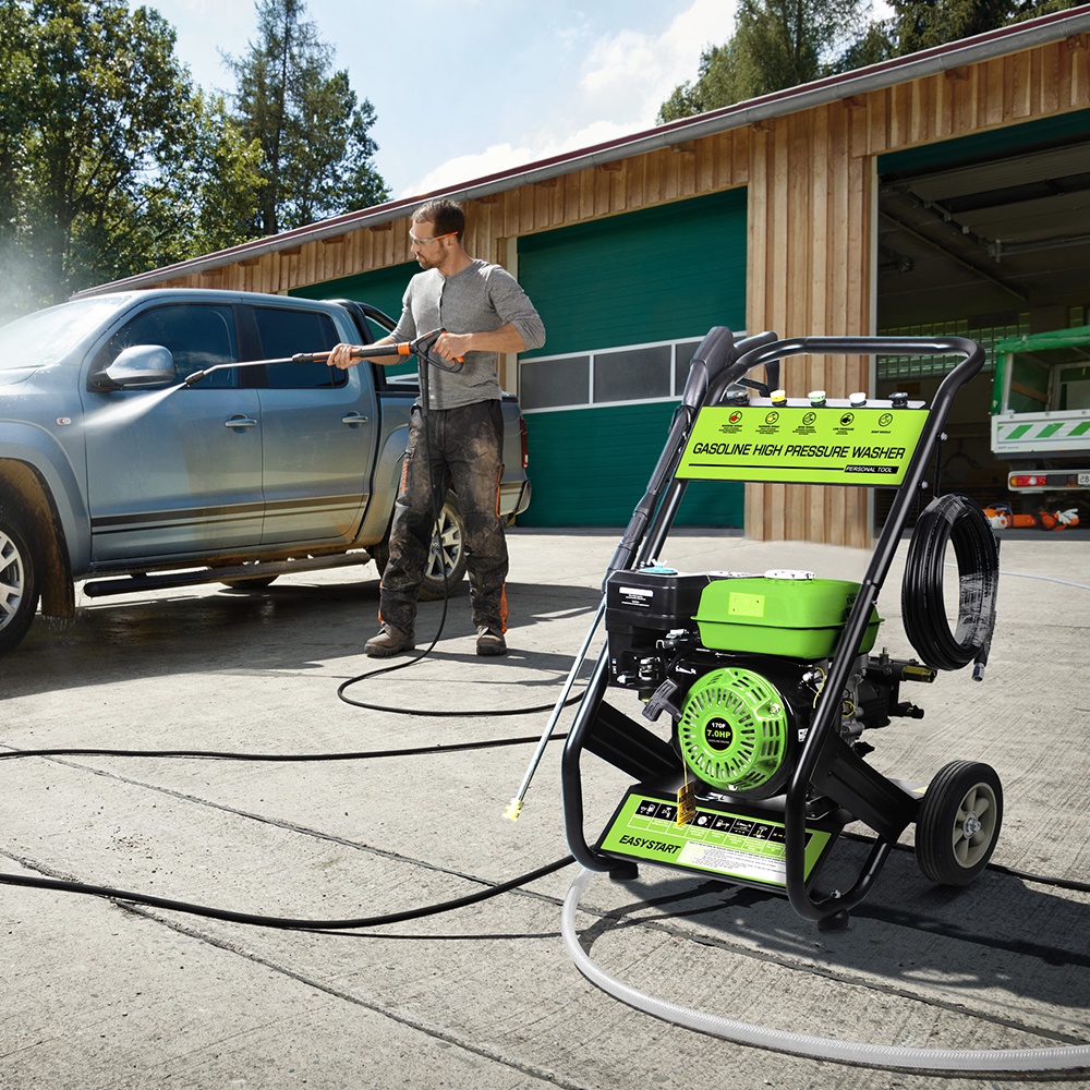 Pressure Washer Gas Powered, 3500PSI High Pressure Power Washer W/7.0HP Aluminum Pump, 210CC Powerful Engine, Maximum Spray 32.8FT, 4 Nozzles